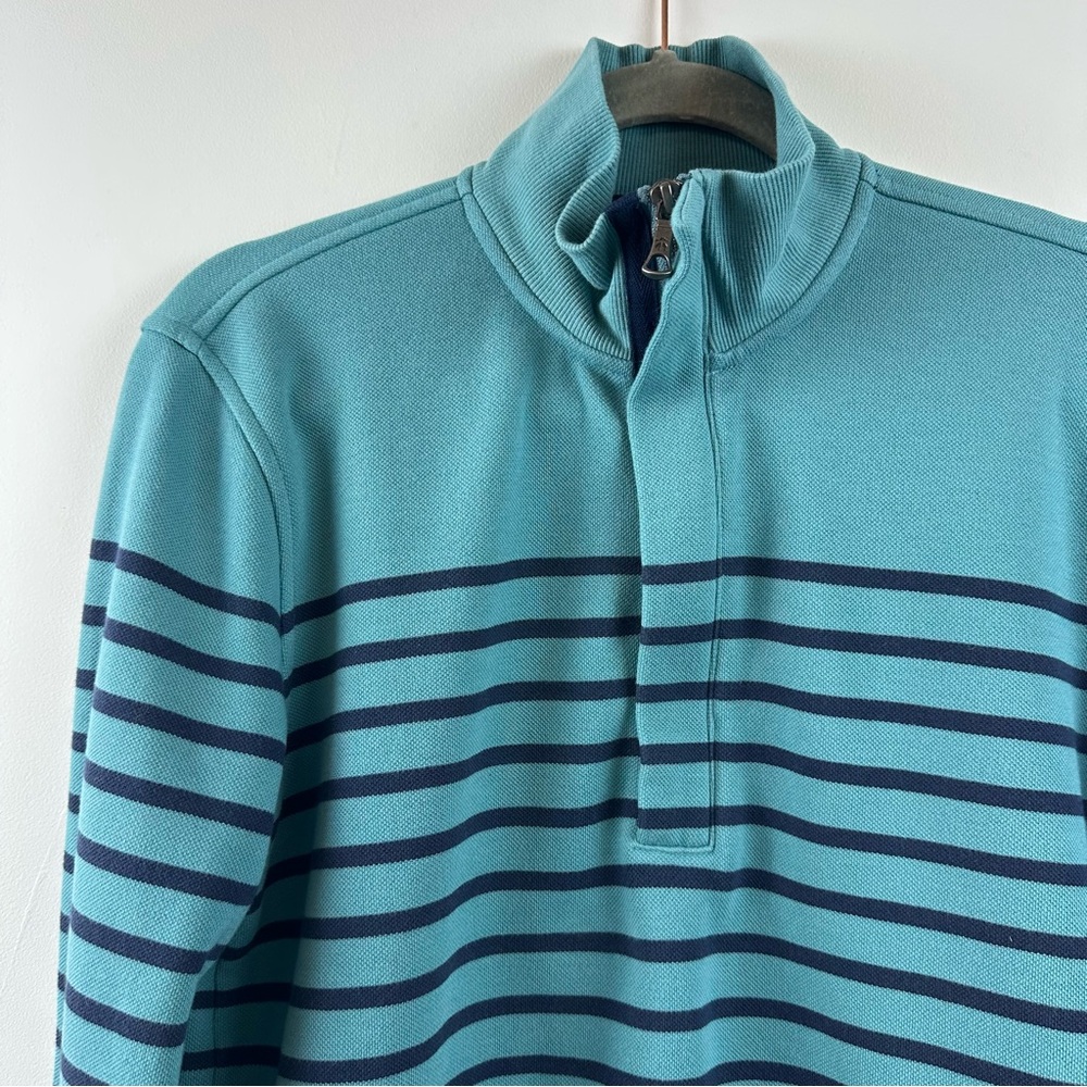 Brooks Brothers Quarter Zip Fleece Sweater Small Nautical Blue Stripes
